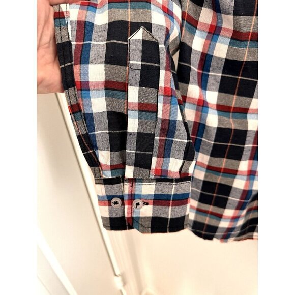 Fourcast Mens Shirt Long Sleeve Collar Button Up Blue/Red Plaid Cotton Blend. M - Picture 2 of 8